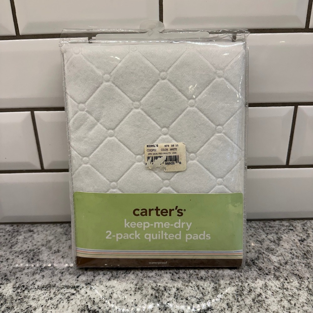Carter's Kids Quilted Pads White 2-Pack Waterproof Keep-Me-Dry C32QP02 Nursery